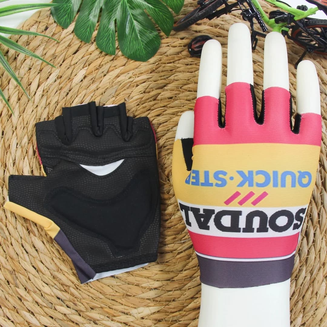 QUICK STEP TEAM SOUDAL One Pair Sports Half Finger Cycling Jersey Gloves PINK ORANGE MTB Road Mountain Bicycle Gel Gloves