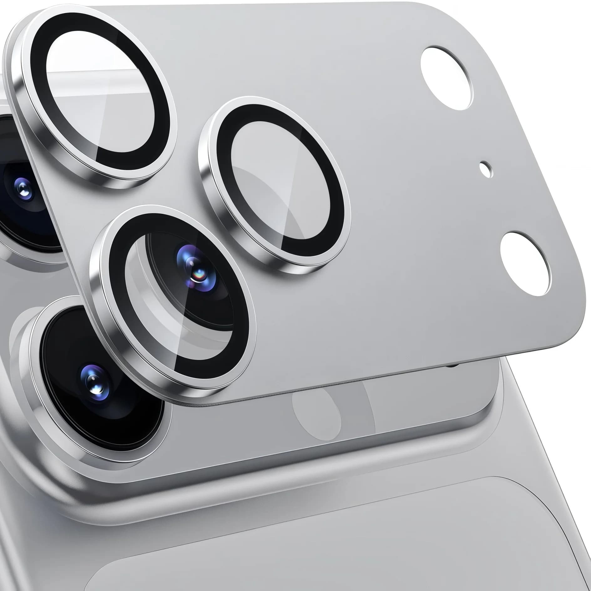 Per iPhone17 Pro Max Protezione per obiettivo fotocamera per telefono cellulare - [forte adesione] Vetro temperato in lega di alluminio metallico, titanio argento