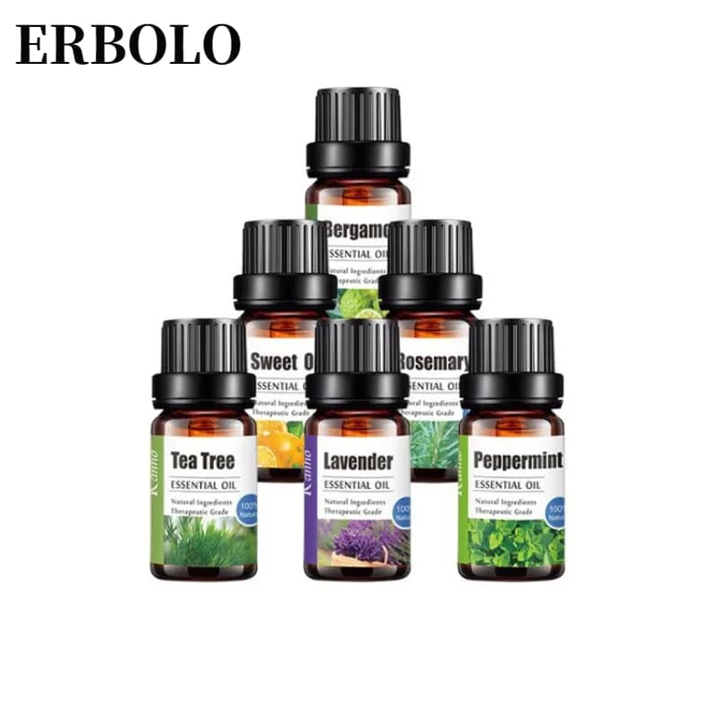 ERBOLO 10ml Olio Essenziale Vegetale Puro Per Umidificatori Diffusori Menta Lavanda Tea Tree Vaniglia Legno di Sandalo Gelsomino Olio Naturale Puro