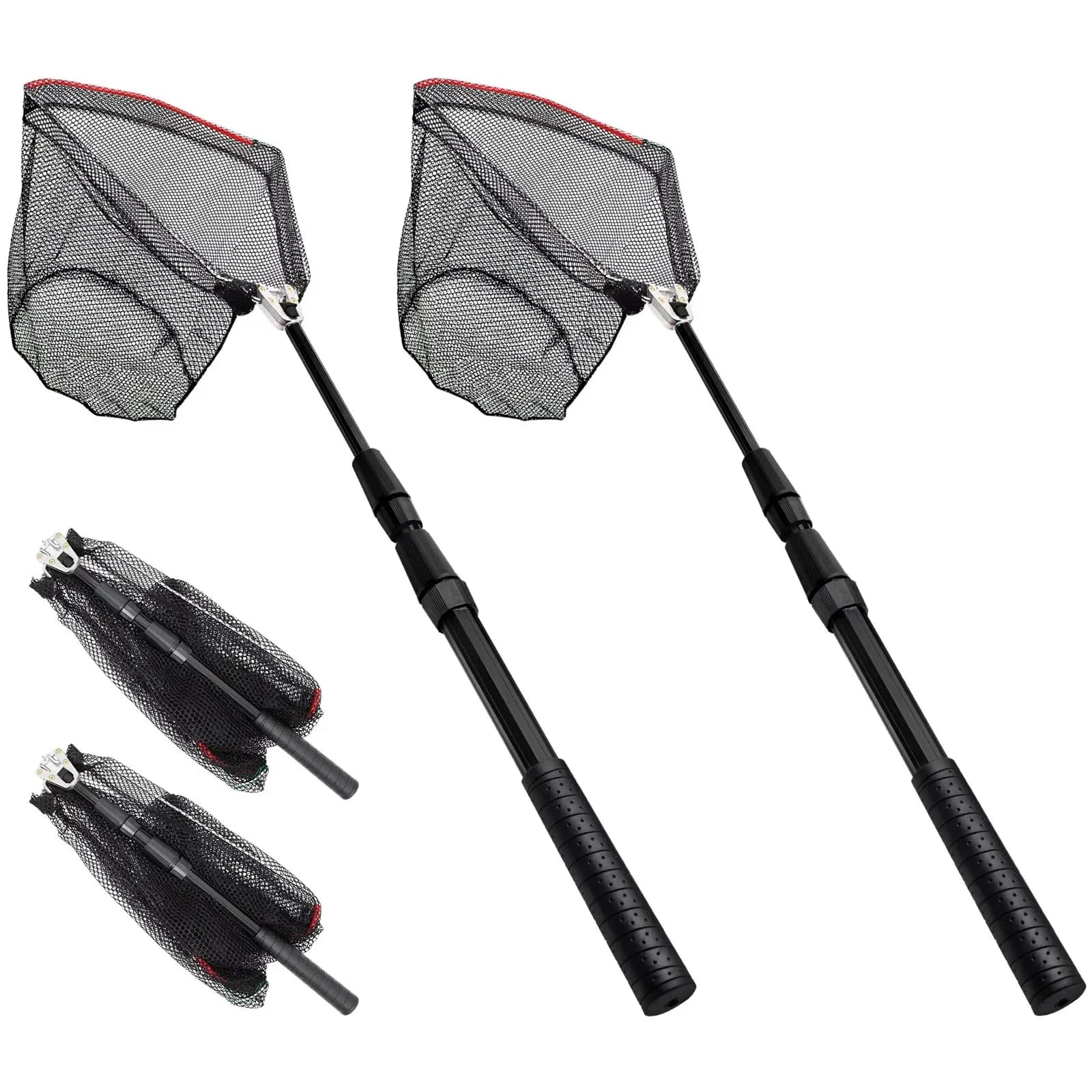 SANLIKE 1/2 Pcs Foldable Fishing Net with Aluminum Alloy Telescopic Handle Rubber Coated Mesh for Saltwater Freshwater Fishing