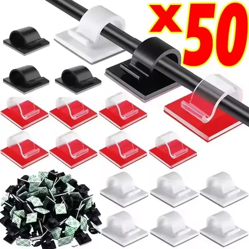 50 fermagli autoadesivi per cavi da esterno, clip per luci decorative, morsetti per la gestione dei cavi, per luci decorative per auto, ufficio e casa
