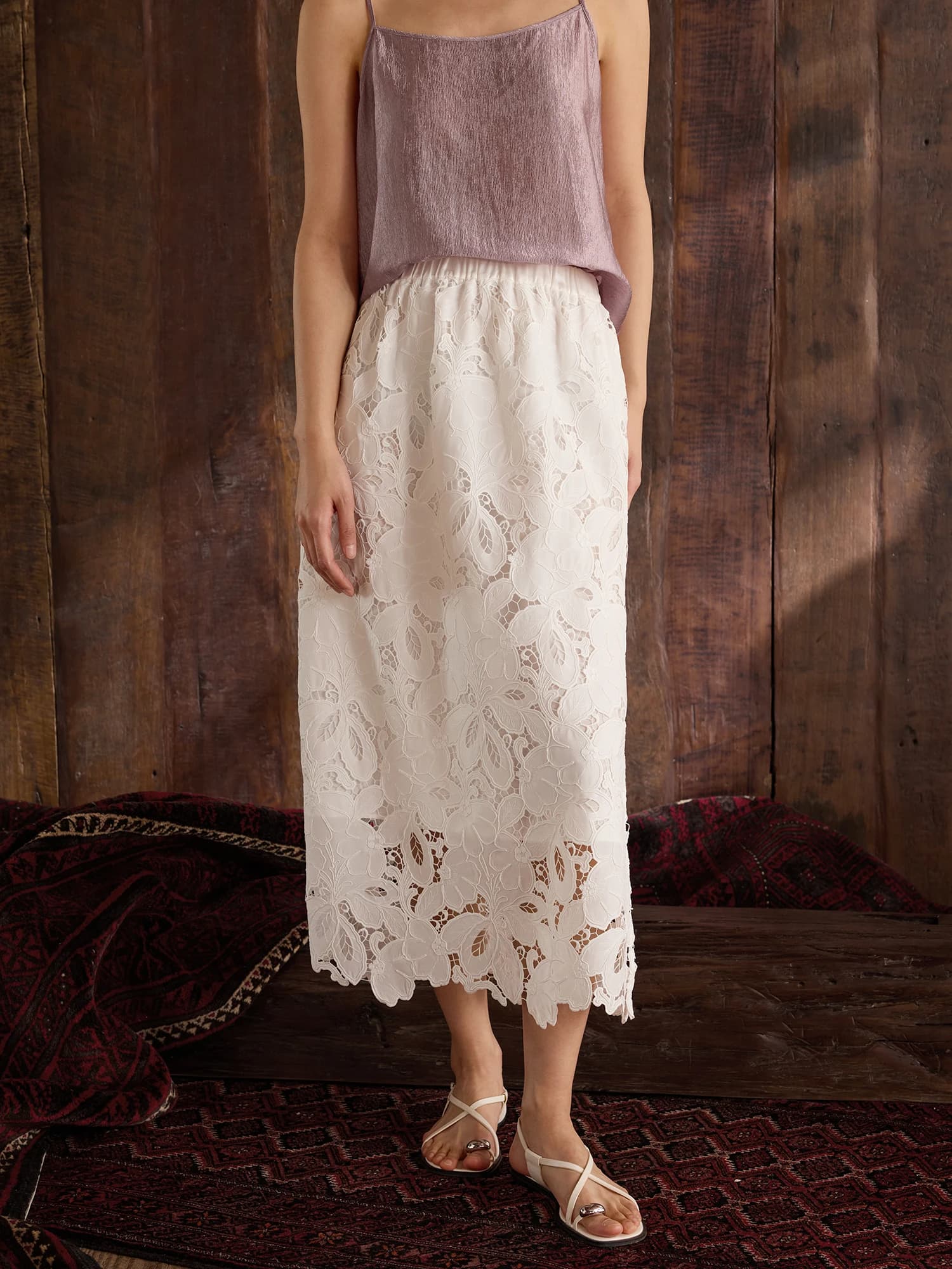 Water Soluble Lace Half Skirt Women's New Chinese Style Hollow out Wave Flower Bud Skirt Breathable Skin Friendly