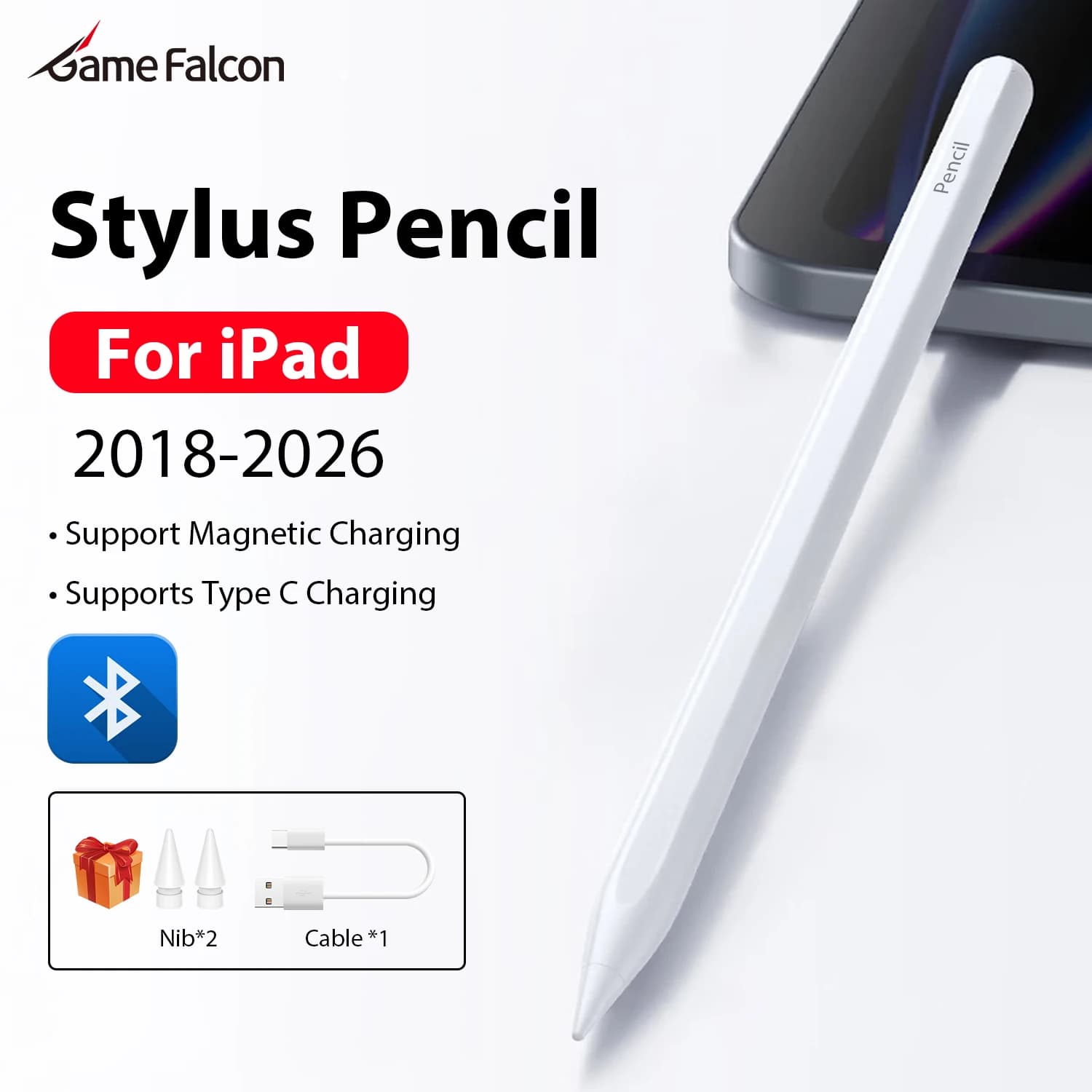 Penna Stylus Bluetooth per Apple Pencil, Compatibile con iPad 11a Gen A16, 10a Gen, 9a Gen, Air 11 M3 M2, Pro 13 12.9 M4 M5, Mini 7 6