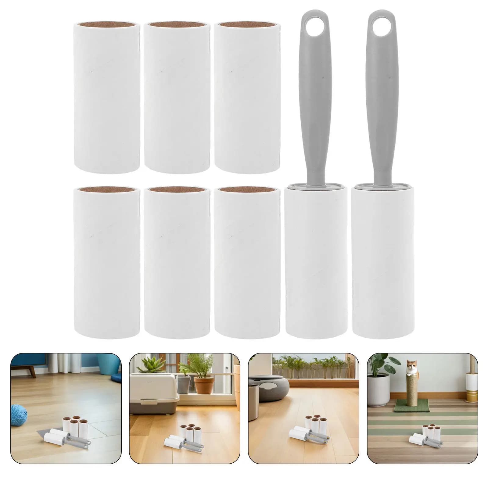 1Set Lint Roller Set Grey Handle Pet Hair Remover Sticky Roller Clothes Sofa Carpet Effective Adhesive Sheets Refillable