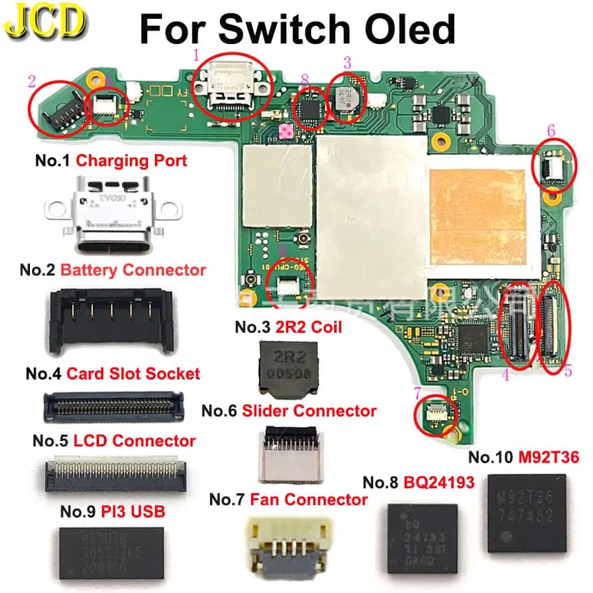 1PCS Chip della scheda madre Tipo-C Porta di ricarica 2R2 Bobina Slider Slot per scheda Presa batteria Schermo LCD Connettore FPC per Switch NS OLED