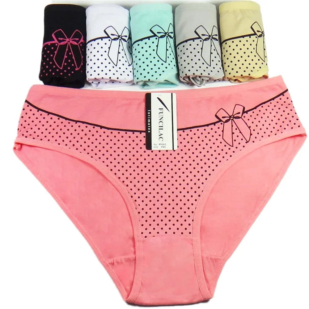 Slip in cotone da donna stampa sexy Mutandine da donna taglia grande vita media biancheria intima da donna in cotone cavallo 2XL 3XL 4XL 6 pezzi / set