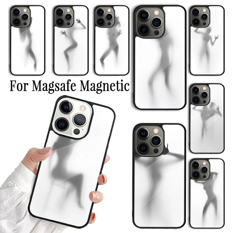 Cover per iPhone con Silhouette Femminili per iPhone 17 AIR 16 15 14 13 12 11 Pro Max Plus, Custodia Magnetica Wireless Magsafe