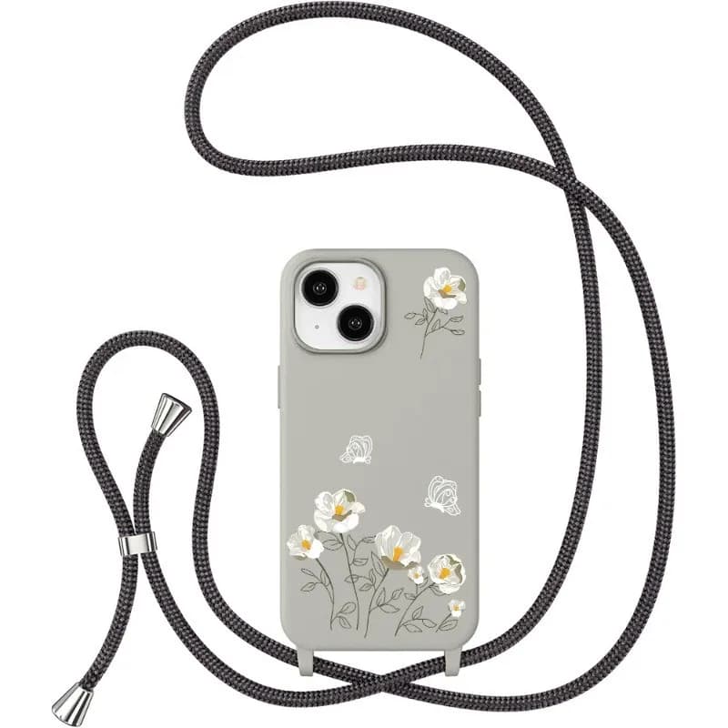 Artistic Flower Case with Strap for iPhone 17 16 15 14 13 12 11 Pro Max XR Screen Protector Casing Shockproof Cover