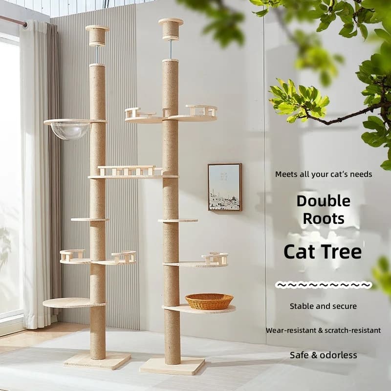 Large Cat Tree, 2-Tier Wooden Cat House Villa with Scratching Posts, Climbing Frame, Pet Supplies, Cat Condo Bed Toy Combo