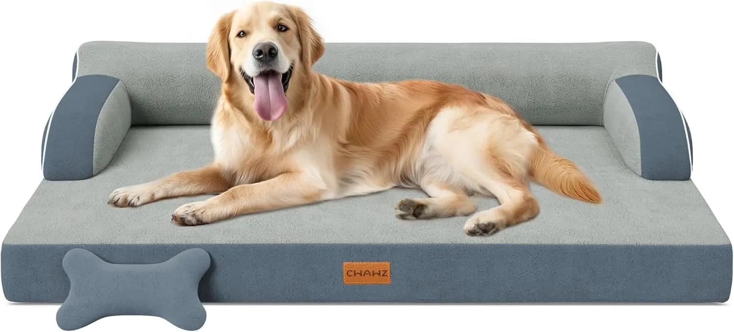 Letto Ortopedico Extra Large per Cani con Memory Foam Rinfrescante, Copertura Lavabile Impermeabile, Fondo Antiscivolo, Grigio Scuro