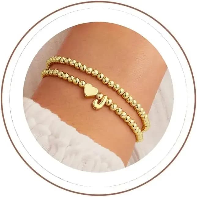 Regali per la Festa della Mamma per Donne e Ragazze - Braccialetti con Perline Placcati in Oro 14K per Donne, Trendy con Lettera A