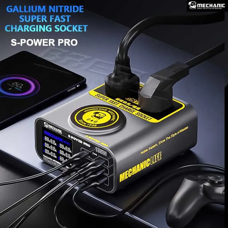 MECHANIC S-power Pro QC3.0 PD67W Fast charging Tech With LCD Digital Display Multi-Port Charger For Laptops Phone Camera Pad etc