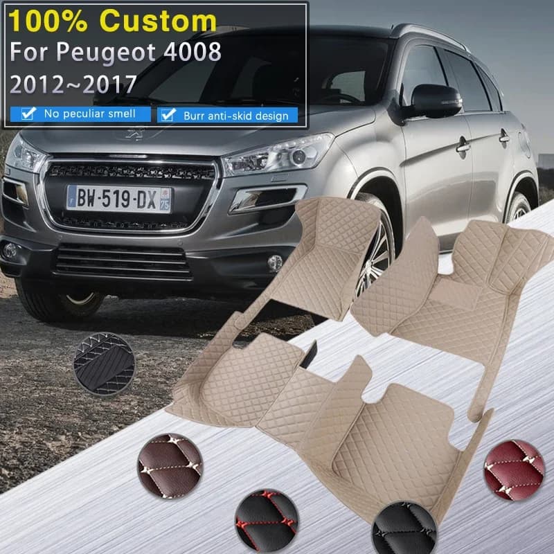 Tappetini per auto 3D per Peugeot 4008 2012 ~ 2017 Mitsubishi RVR ASX Outlander Sport Tappetino in pelle di lusso Tappeti Tappeti Pad Car Accessor