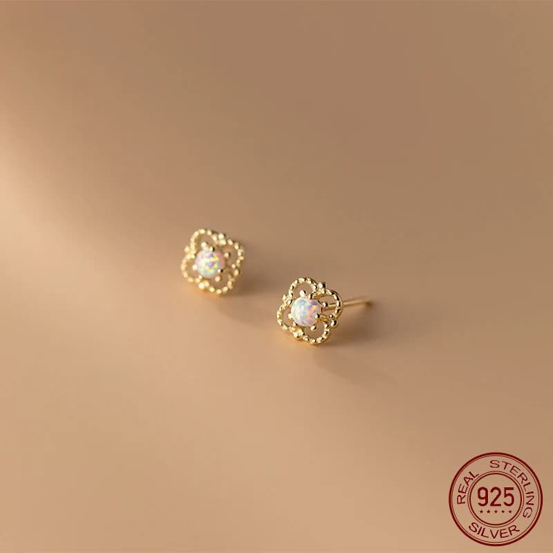 Silver 925 Cute Golden Flower 925 Sterling Silver Earrings for Women Silver Button Earrings with Small Stones Girls