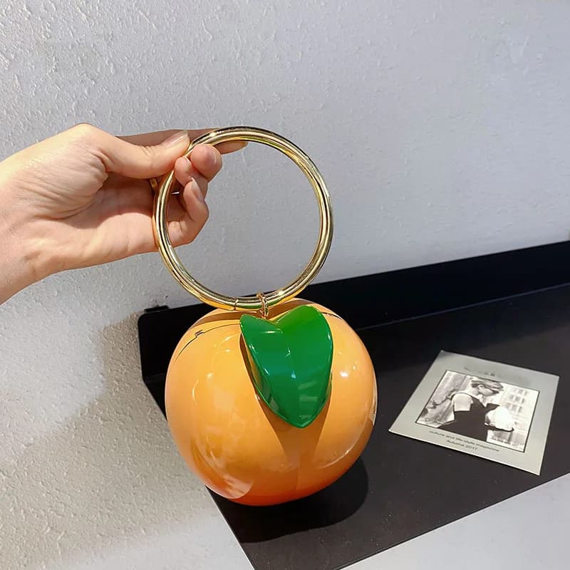 New Yellow Peach Design Women Handbags Acrylic Box Clutch Bag Luxury Evening Party Purse Cute Chains Shoulder Crossbody Bag