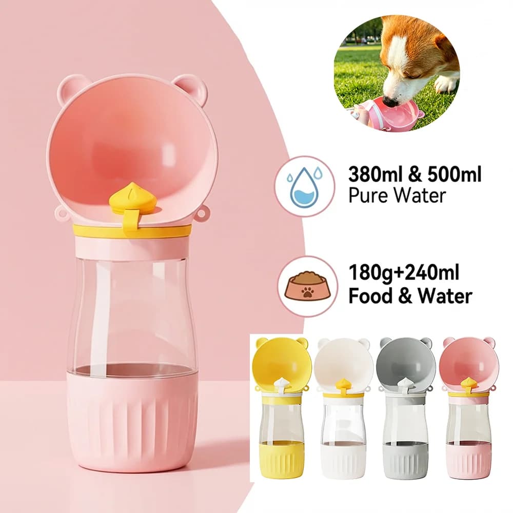 2-in-1 Portable Dog Water Bottle & Food Container Leakproof Travel Puppy Feeder Cup Outdoor Drinking Bowl for Small Large Dogs