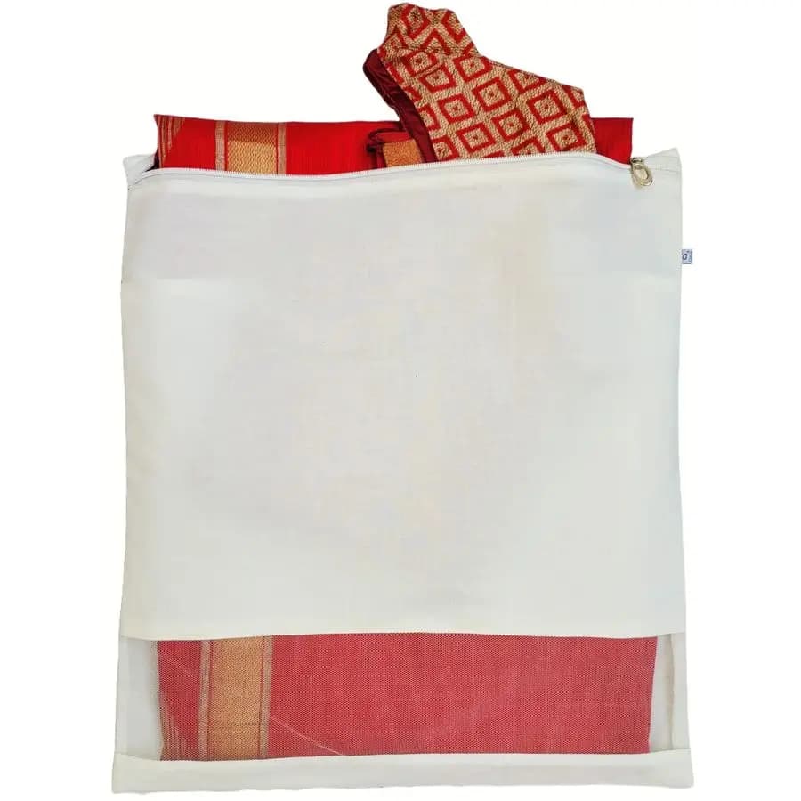 Copri-sari in cotone riutilizzabile con scomparto per blusa, grande formato per la conservazione, borse organizer per armadio, borse per sari in cotone 17x17