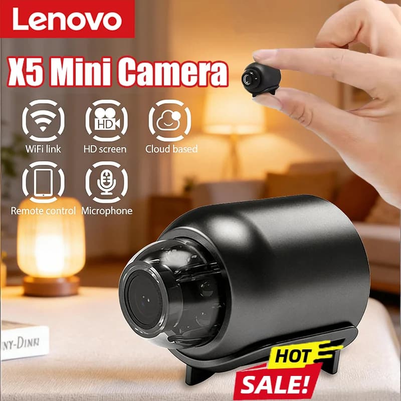 Telecamera WiFi Mini HD 1080P Lenovo, Videocamera di Sicurezza e Sorveglianza, Baby Monitor con Visione Notturna, Registratore Audio Video IP