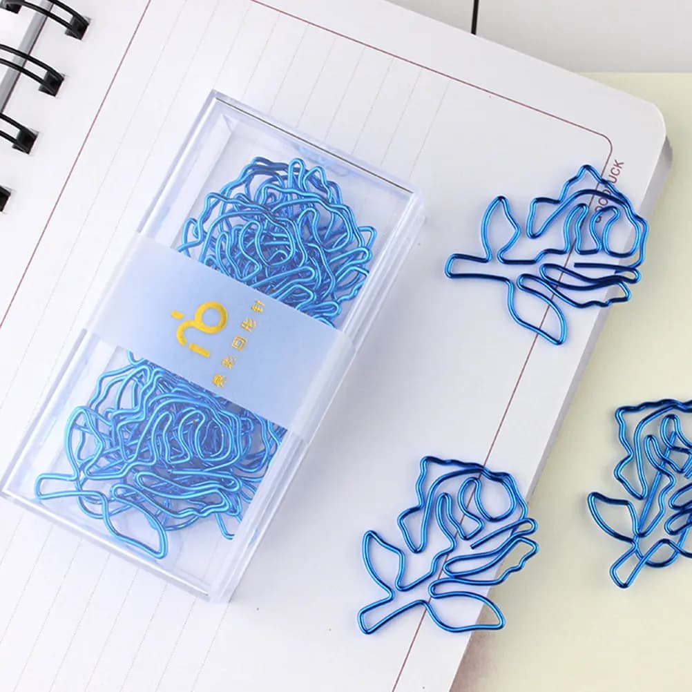 10 fermagli per carta in metallo a forma di rosa blu per agenda da ufficio, notebook, segnalibri, documenti, foto, forniture per ufficio per studenti