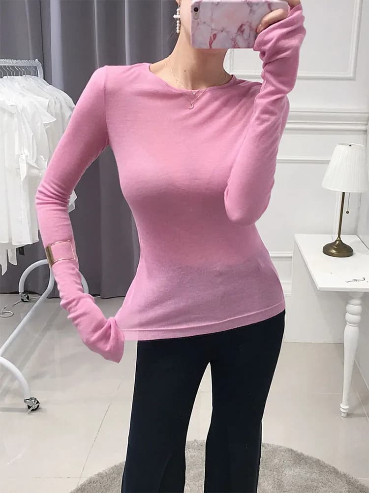 Camicia sexy da donna T-shirt manica lunga stile coreano Slim Basic Elasticity Tshirt Top Abbigliamento donna T-shirt Femme