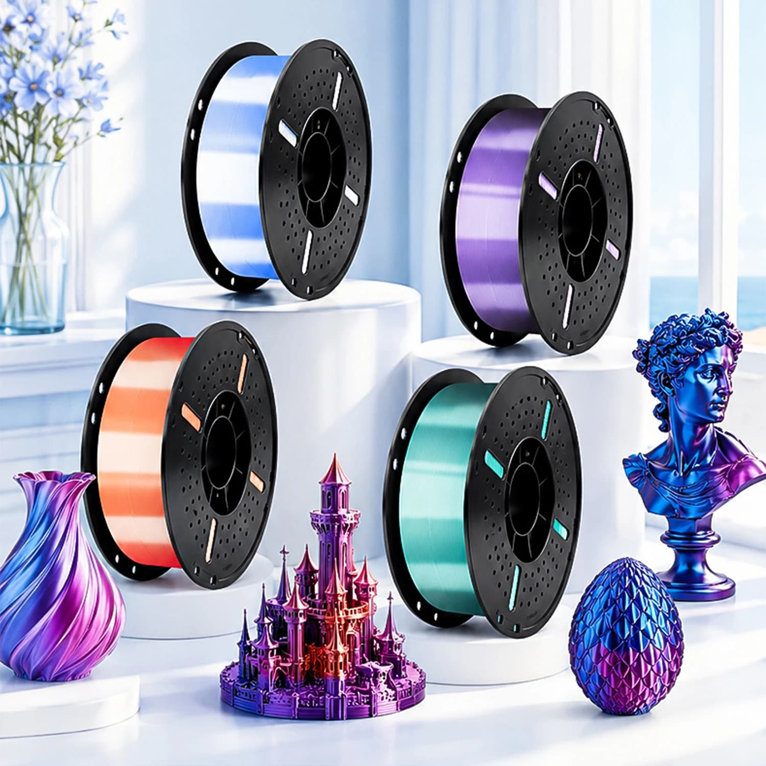 Silk PLA 3D Printer Filament 1.75mm is Suitable For Most 3D Printers, Two-Color/Three-Color 1kg (2.2lbs)