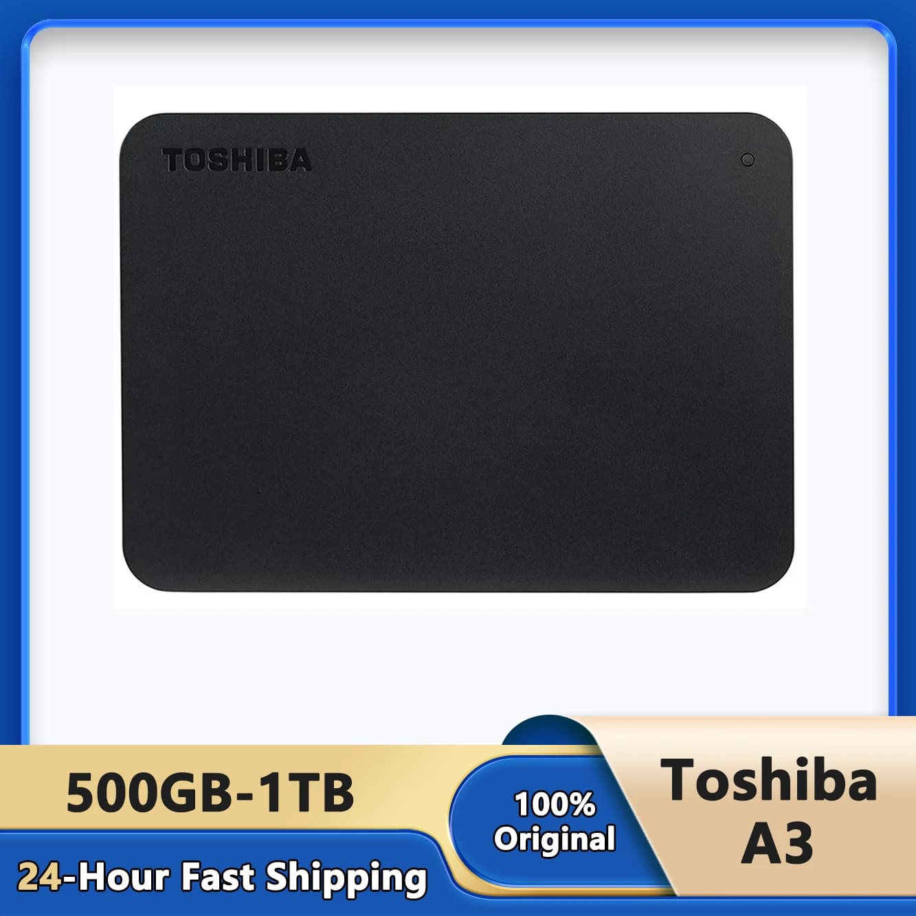 Toshiba A3 HDTB410YK3AA Canvio Basics 500GB 1TB 2TB Portable External Hard Drive USB 3.0, Black