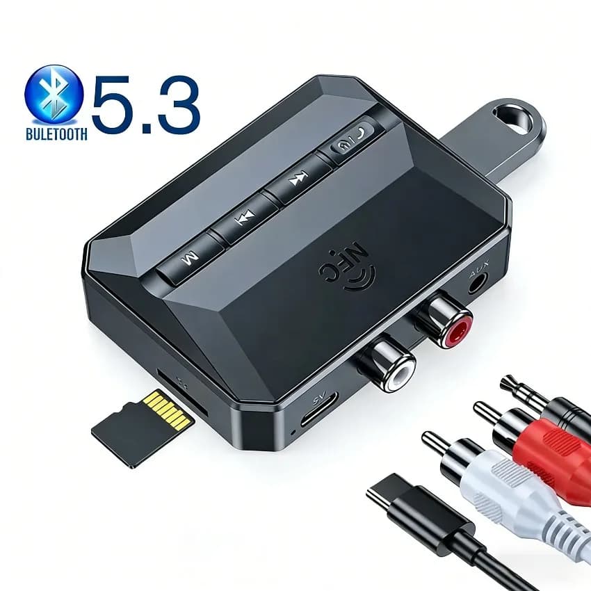 Ricevitore e Trasmettitore Audio NFC Bluetooth 5.3, Adattatore Wireless con Interfaccia RCA per Altoparlanti Auto, TV, PC, Telefono, Audio HiFi