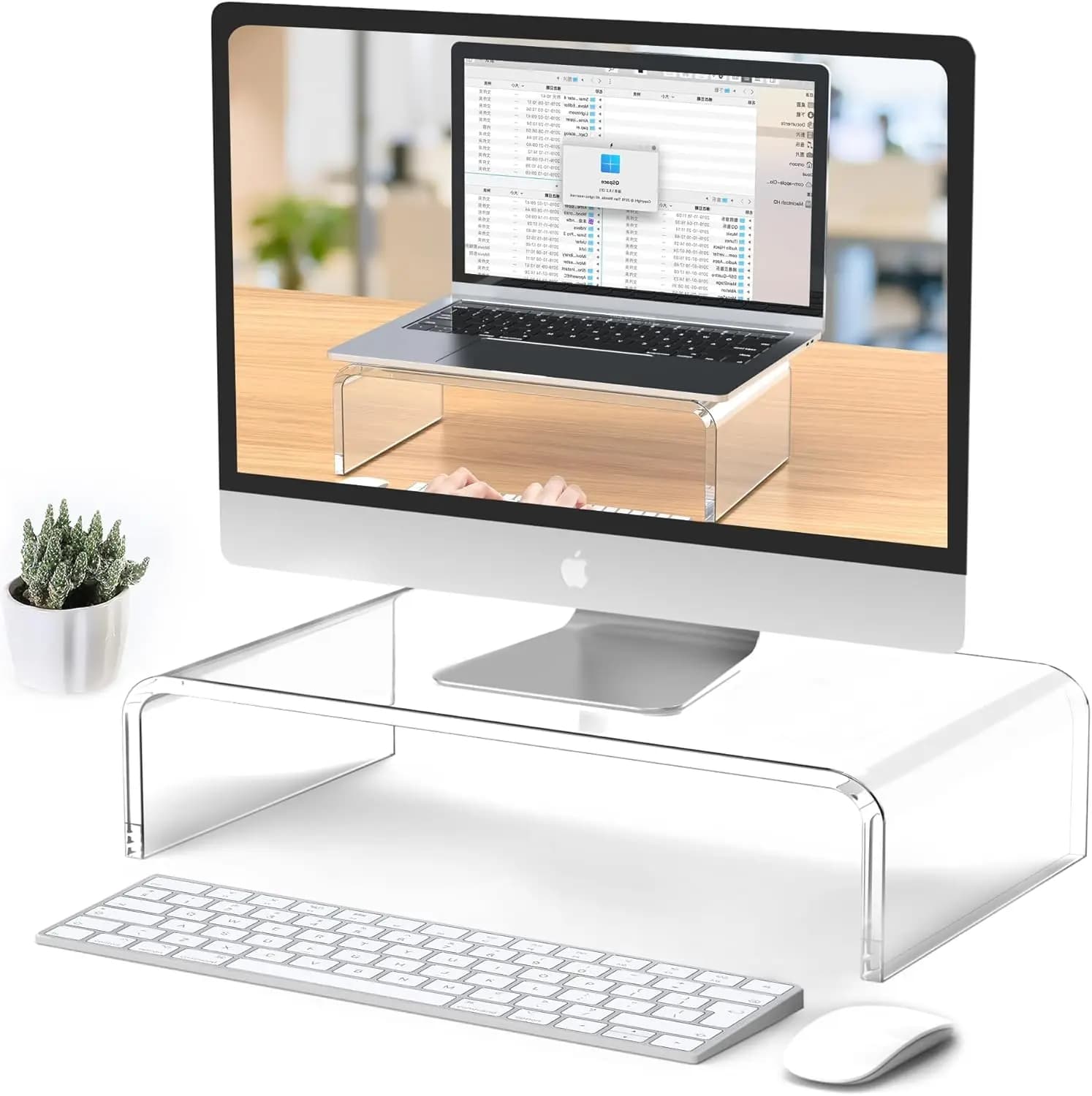 Supporto per Monitor e Laptop in Acrilico Trasparente - Organizzatore Ergonomico da Scrivania per Casa e Ufficio, Adatto a Tutti gli Schermi Fino a 38 Pollici