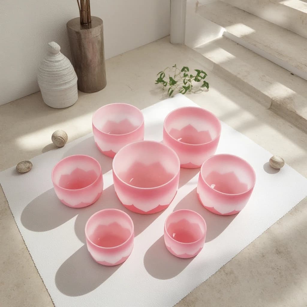 Oriental Wholesale 8-14 inch Lotus Design Crystal Singing Bowl Sound Therapy Instrument with Free Hammer Sound Therapy