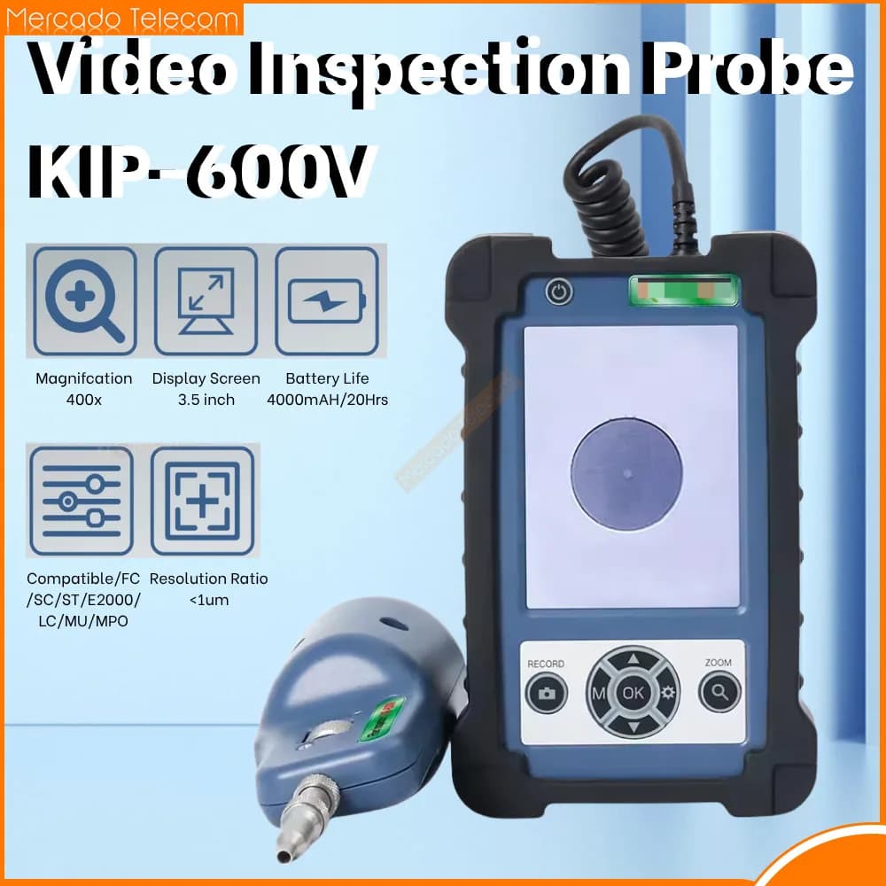 Microscopio Komshine 400X con Sonda per Ispezione Fibra Ottica KIP-600V da 3,5 Pollici, Registrazione in Tempo Reale + 4 Punte UPC, Batteria da 4000mAh
