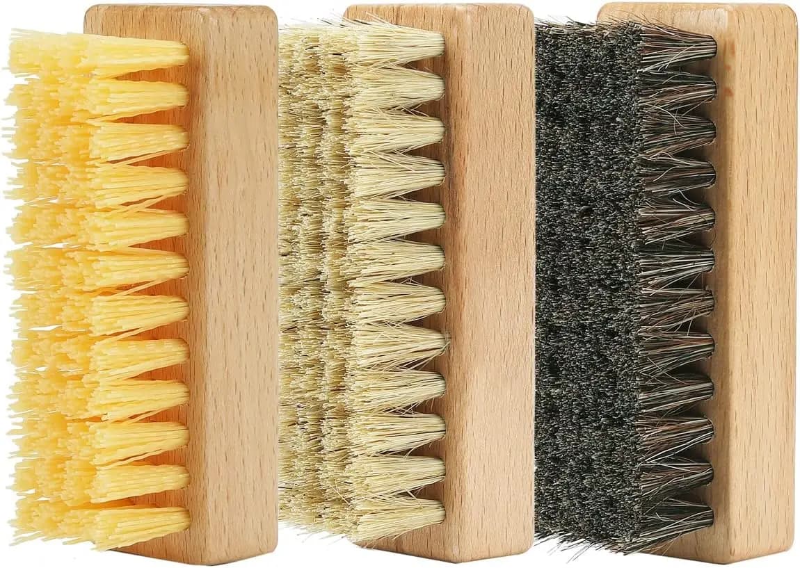 Set di Spazzole per la Pulizia delle Scarpe con Setole in Nylon, Cinghiale e Crine di Cavallo, Spazzola in Legno per Pulire Sneaker in Pelle, Camoscio, Tela, Tessuto