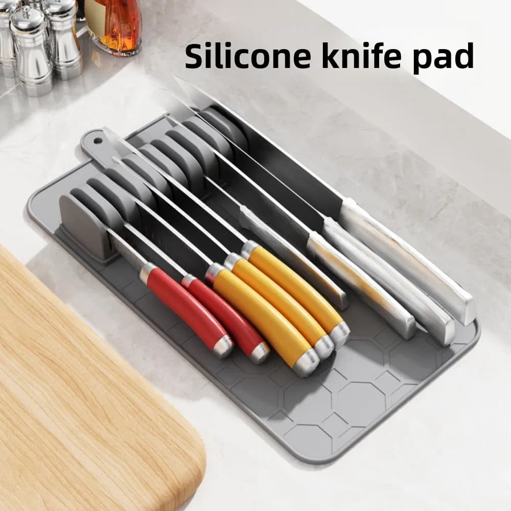 Silicone Knive Tray for Kitchen Drawer Organizer for Non-slip Cutlery Organizer with Support for Drainage Mat