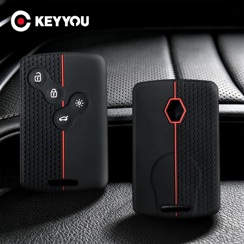 KEYYOU for Renault Megan 3 Laguna Fluence NEMA Clio 4 Captur Zoe Card 4 Button Key Cover Protection Silicone Key Case