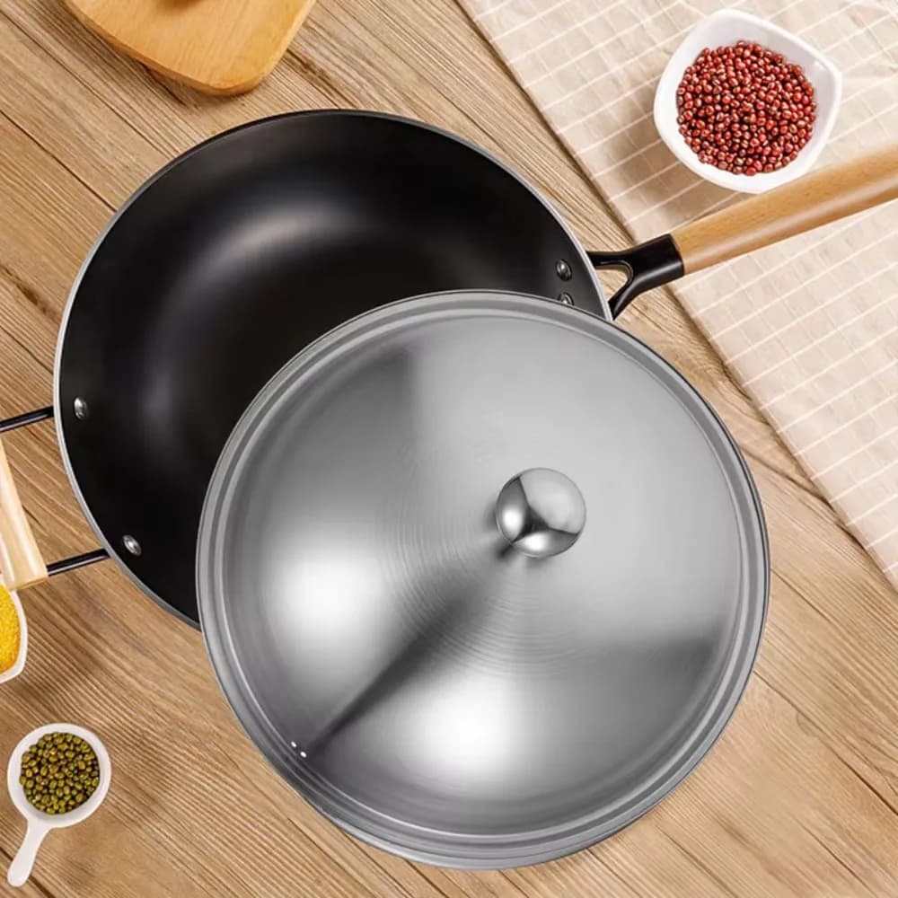 28/30/32cm Stainless Steel Pot Cover Black Plastic Dust Cover Wok Wok Heat Resistant Universal Heat Cover Restaurant Cover