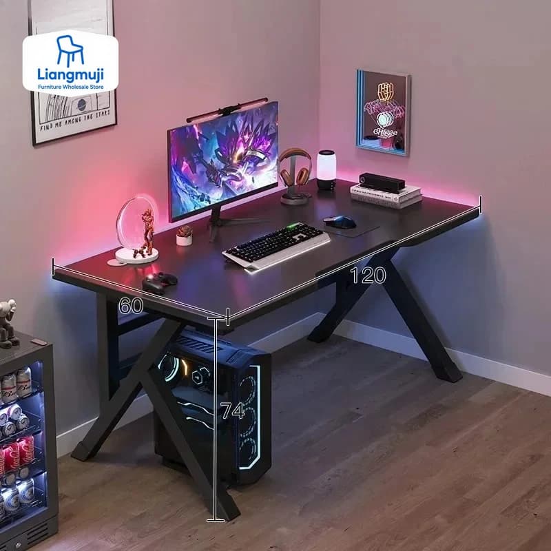 Scrivania da gioco ergonomica di grandi dimensioni, tavolo da gioco a forma di K, postazione di lavoro per PC, scrivanie per ufficio domestico, salvaspazio, facile da montare