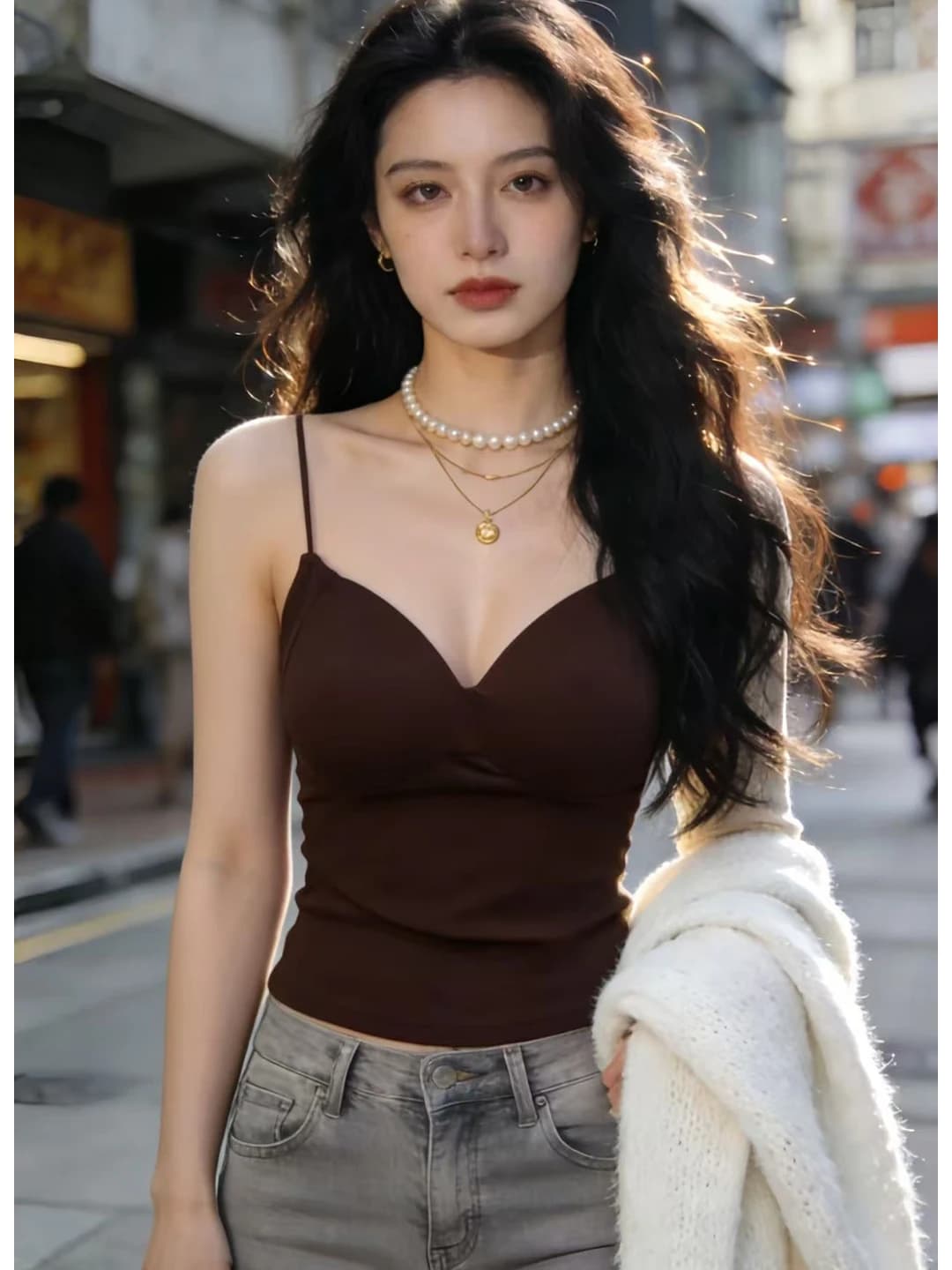 Sexy V-Neck Small Strap Vest Integrated Pure Desire Slimming Top with Chest Pad Beautiful Back Bra Underwear for Women