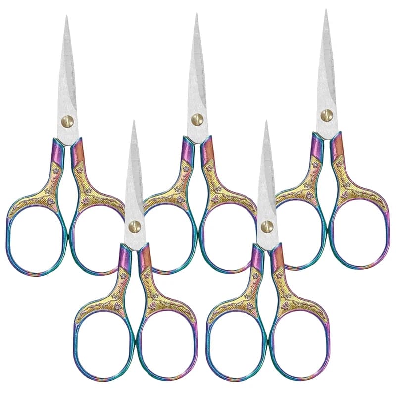 5Pcs Kawaii Titanium Color Scissors Vintage Stainless Carved Cutting and Sewing,Thread Scissors, Sewing Tools,Cute Stationery