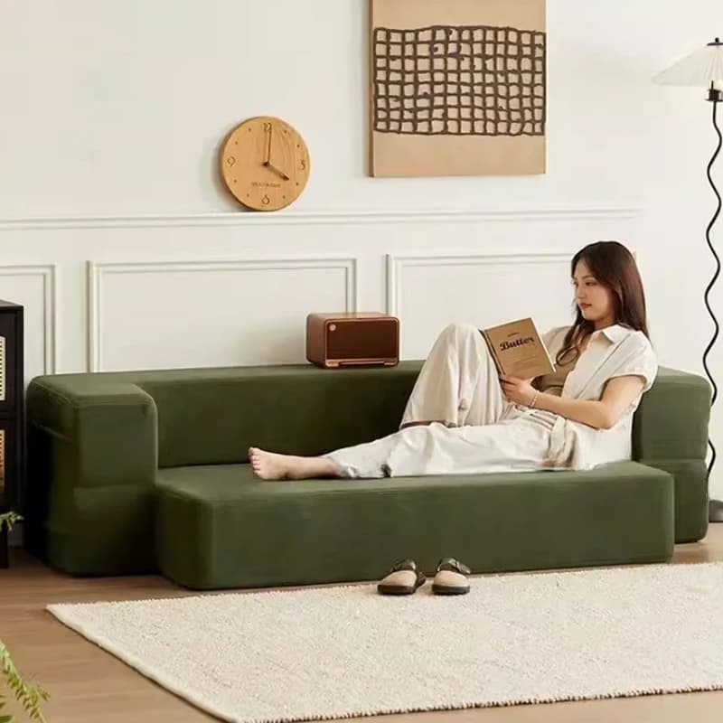 # Divano Letto Moderno Imbottito in Tessuto Corduroy Senza Telaio con Spugna Integrata, Set Compresso Sottovuoto Senza Struttura