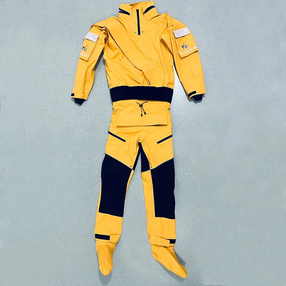 Tuta impermeabile completa con ingresso frontale, tuta asciutta con cappuccio staccabile, abbigliamento per kayak, pagaia, rafting, canoa, vela, kitesurf