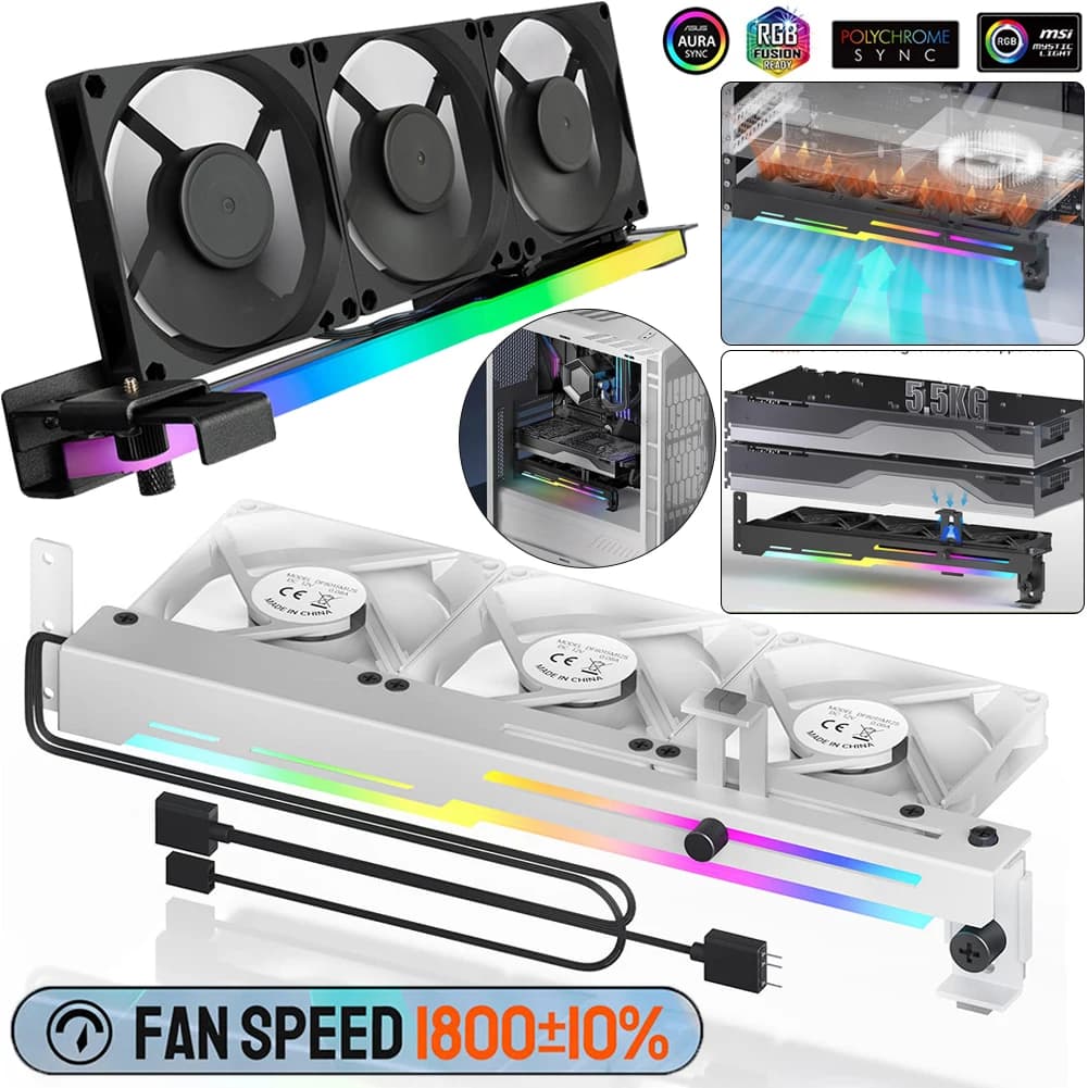 GCC-PRO supporto per radiatore per scheda grafica ventola di raffreddamento per PC 5V 3Pin ARGB supporto per scheda Video GPU orizzontale 1800RPM ventola di raffreddamento per PC