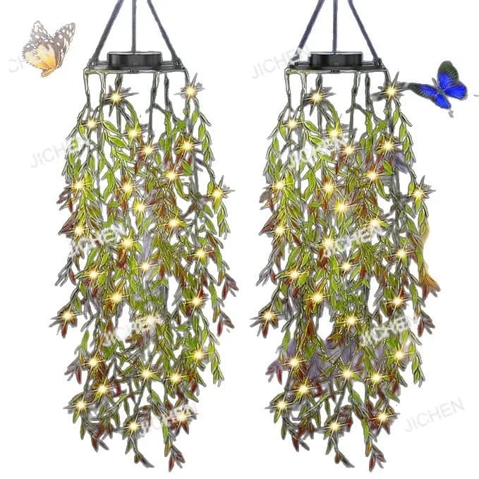 Solar artificial garden plant, suspended, with willow leaves, LED, waterproof, powered by solar energy.