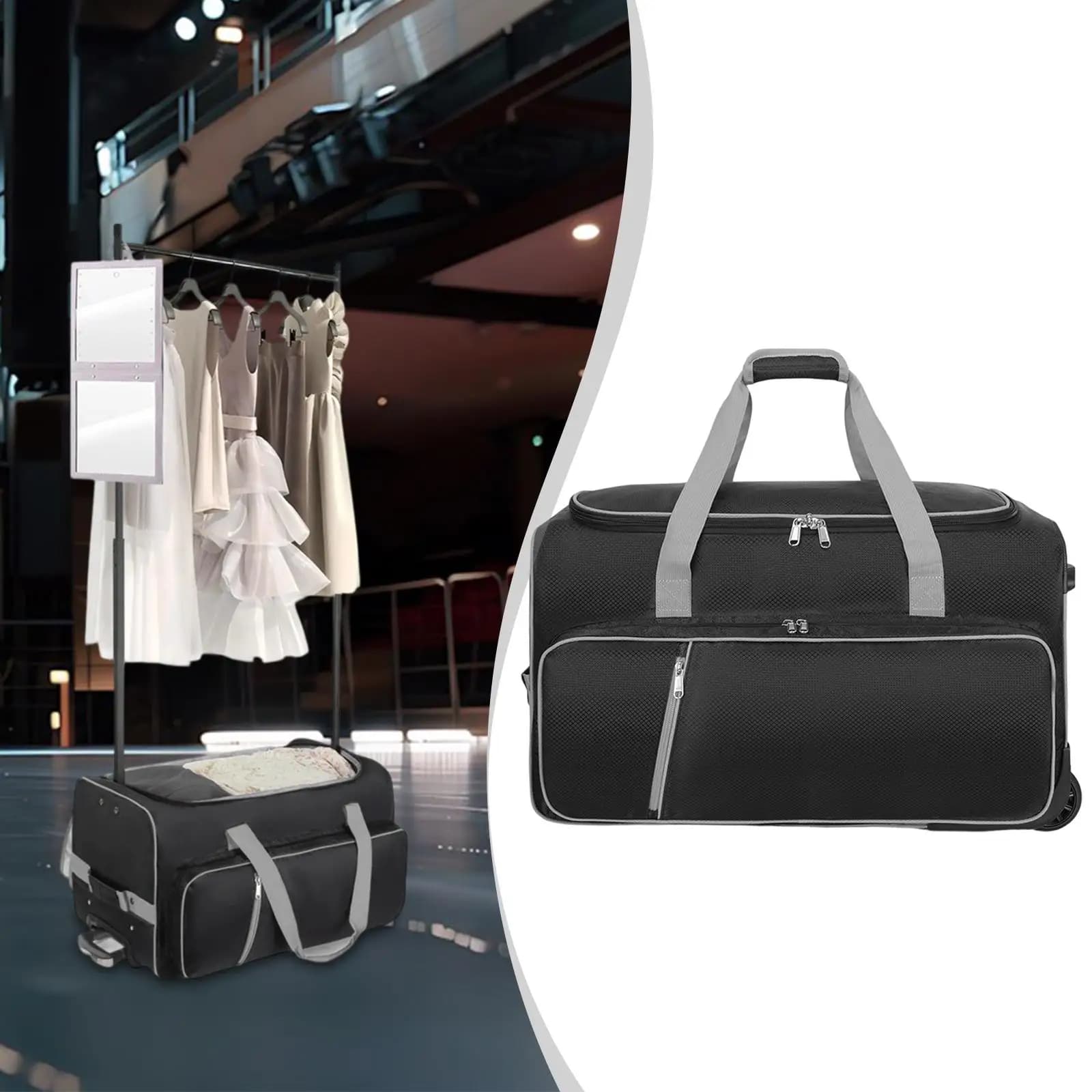 Wheeled Upright Luggage Dance Bag Rolling Duffel Bag with Rack for Ballet Dance Accessories and Costumes