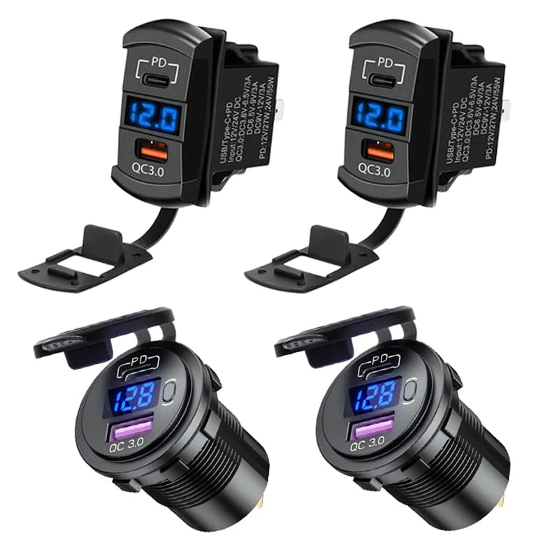Confezione da 1-2 porte di ricarica USB tipo C PD e QC3.0 da 48 W 12 V con voltmetro LED impermeabile per barche marine, camper, veicoli, motocicli