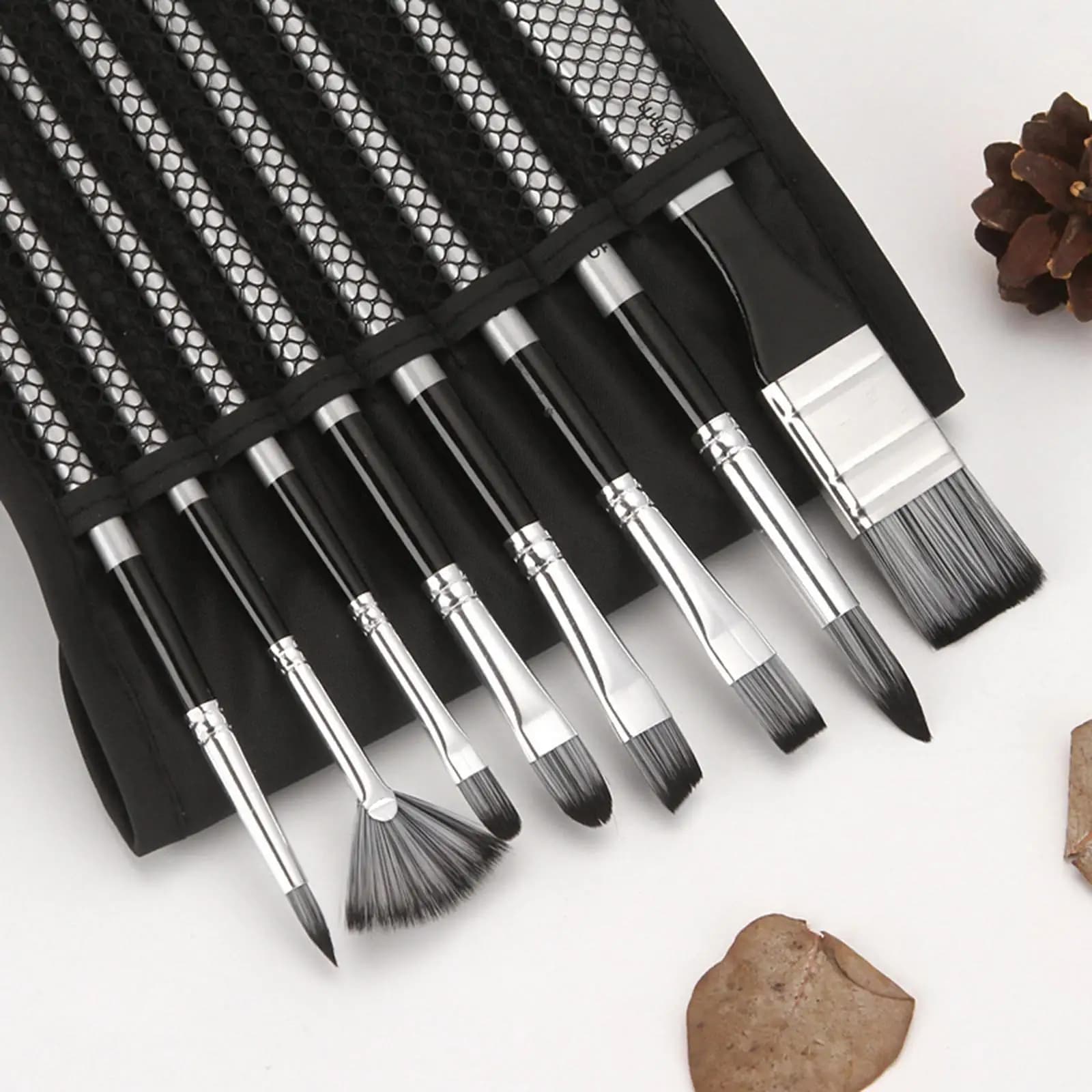 8 Pieces Painting Brushes Liner Filbert Round Fan Watercolor Oil Paintbrush