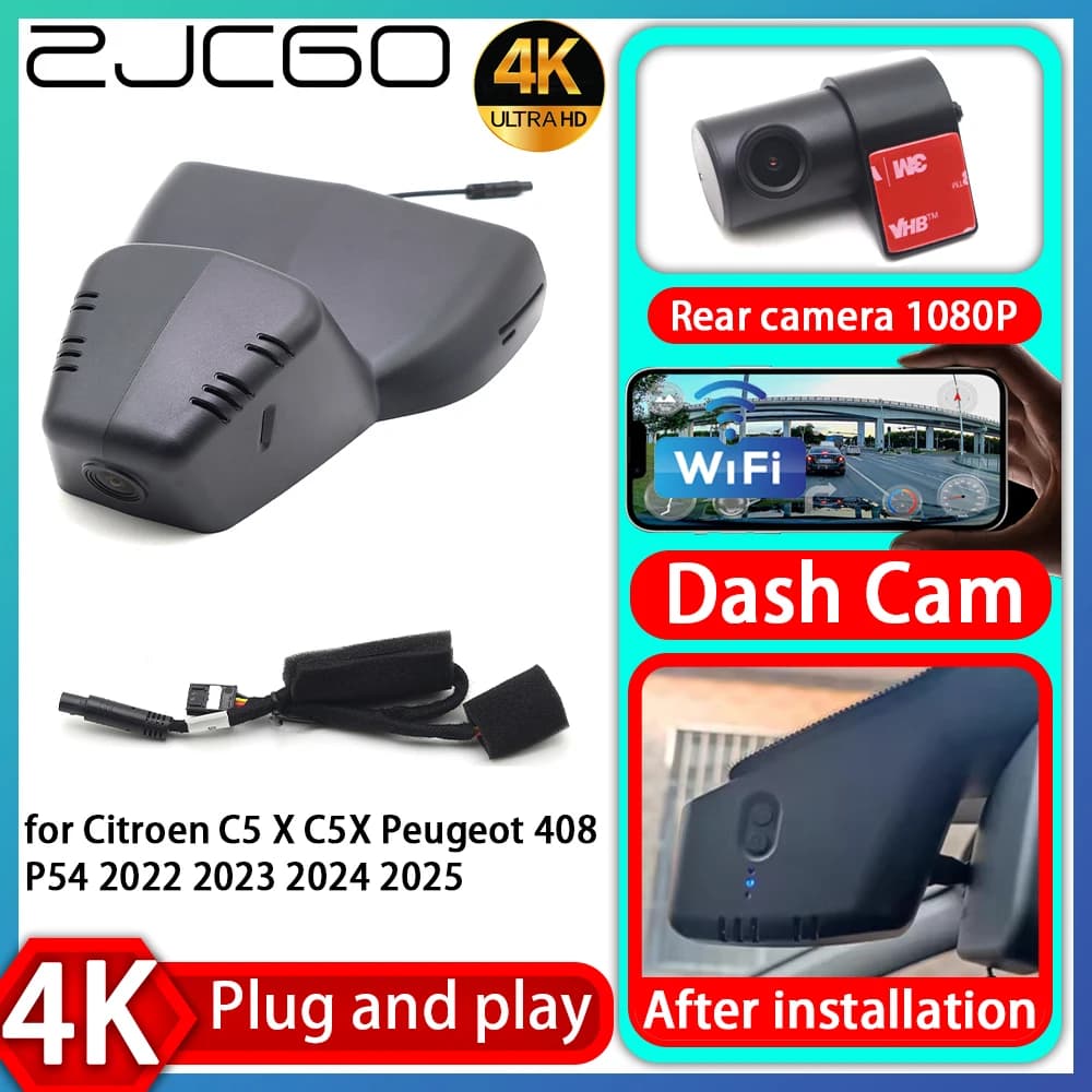 ZJCGO UHD 4K 2160P DVR Plug and Play Camera for Auto, Video Recorder for Citroen C5 X Peugeot 408 2022 2023 2024 2025
