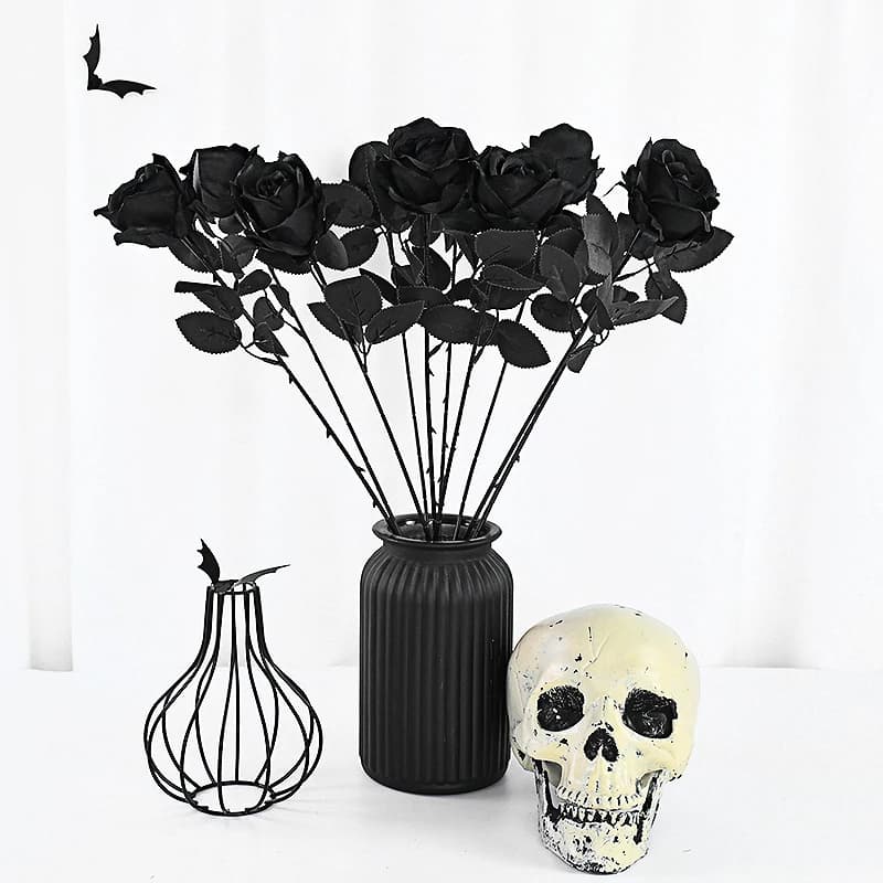 5pcs Artificial Black Rose Bouquet Halloween Home Simulation Black Rose Fake Flower Decoration Garden Room New Year Decor Plants