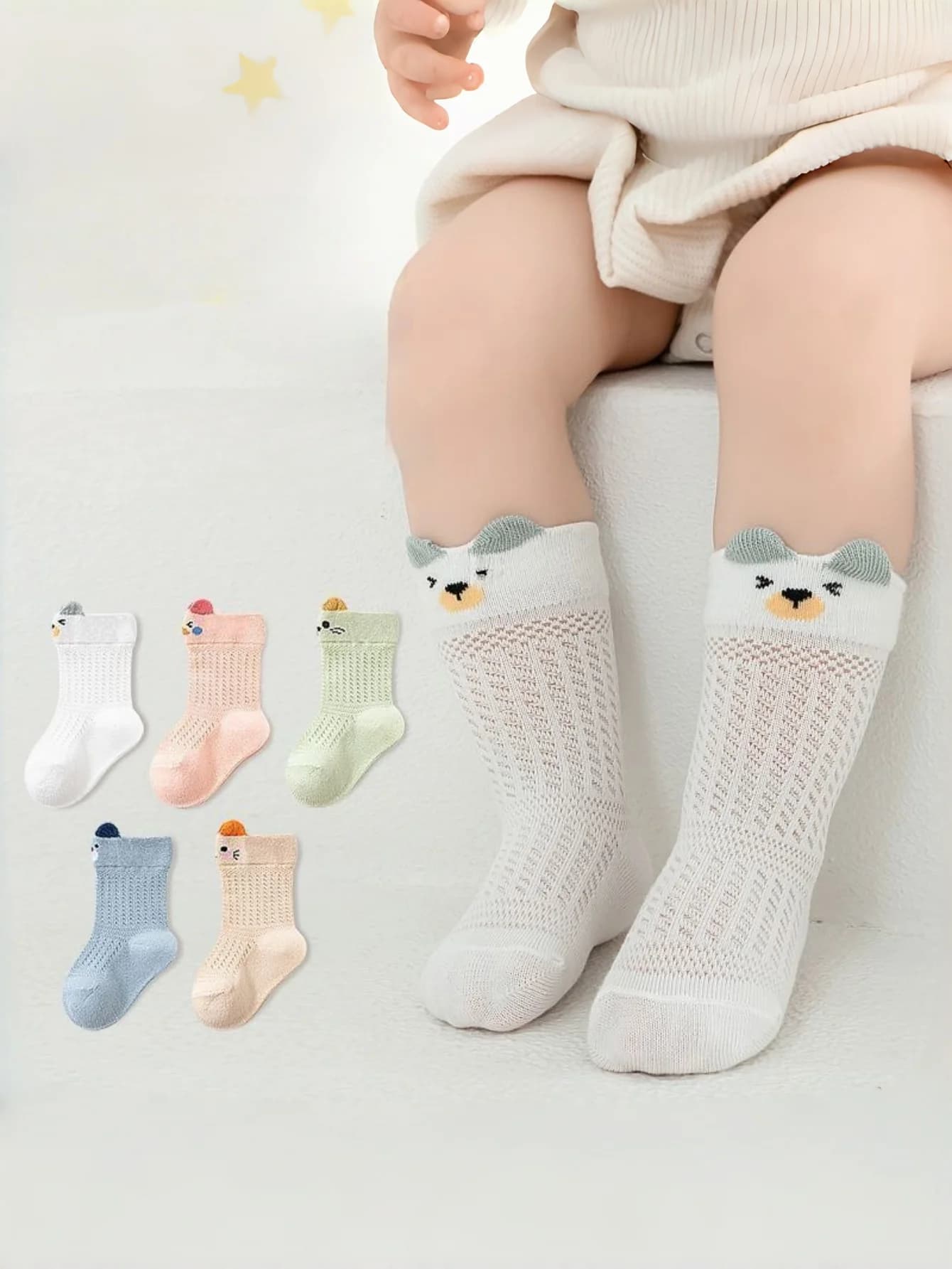 Summer thin mesh breathable pure cotton baby socks, loose top without tightness, mid-calf for newborns