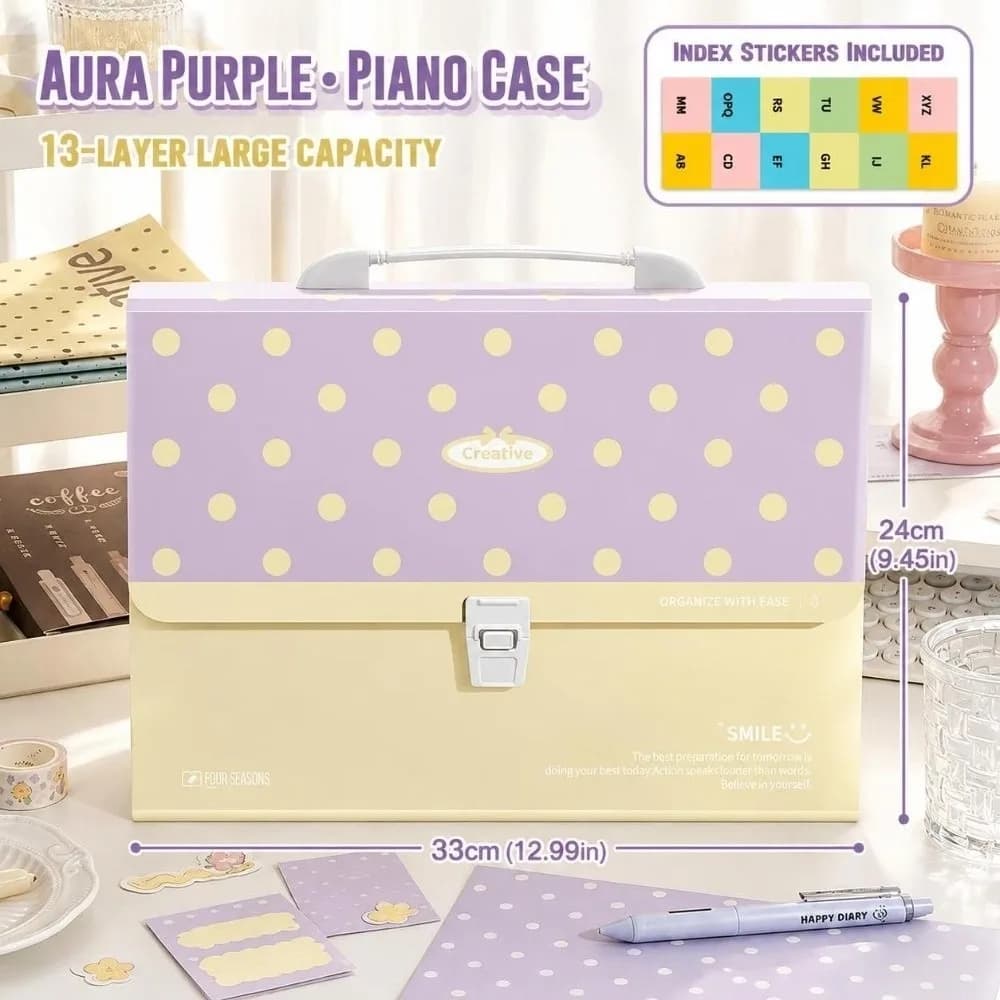 13-Layer Expanding File Folder Snap Closure Large capacity A4 Document Organizer Polka Dot Pattern Paper Storage Bag Students