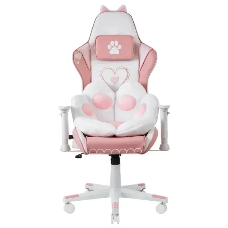 Sedia da gaming rosa per computer, con braccioli bianchi 2D, design gatto e zampa, personalizzabile, in stock a prezzo conveniente, un successo di vendite.