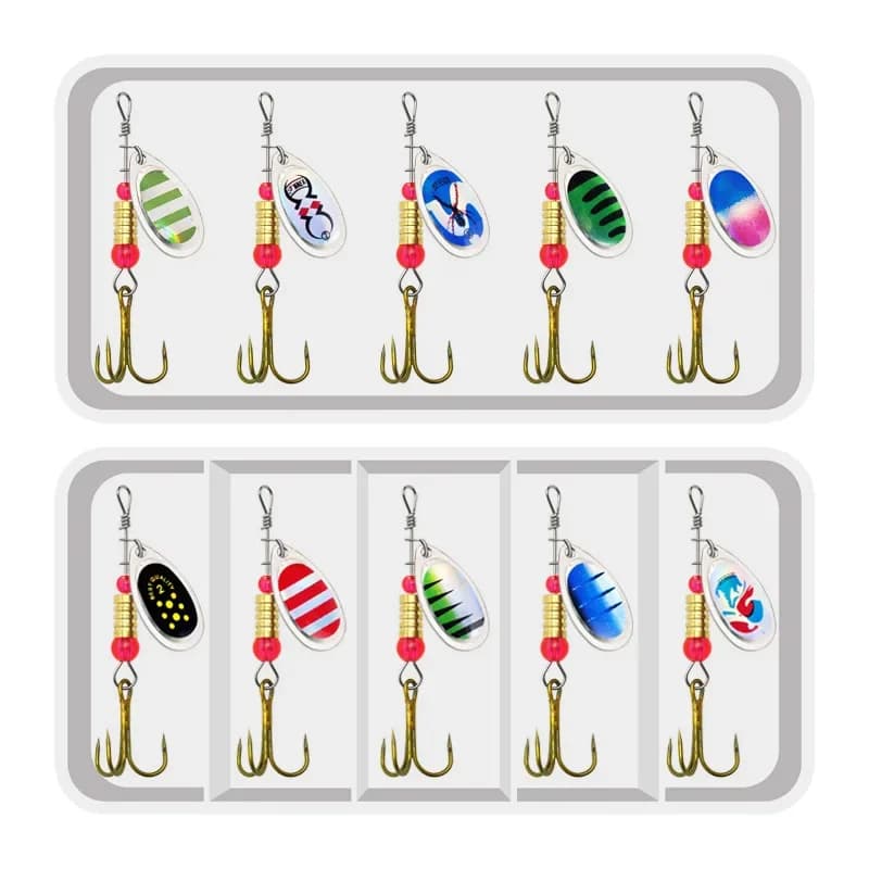 10 pcs/set Spinner Lure 10 Colors with High Hook Metal Cucchiaio Richiamo Fishing Durum with Fishing Equipment Box